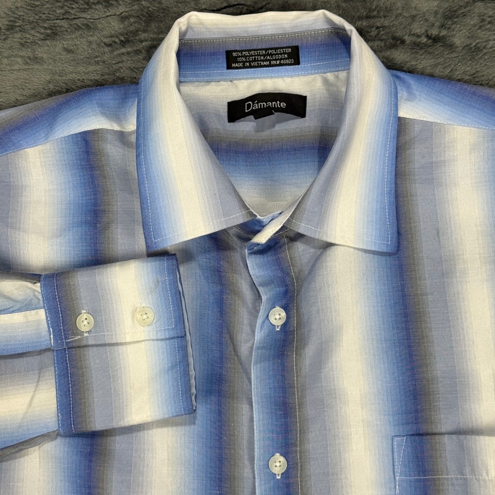 Dámante Button Front Shirt Mens Large Blue Ombre Stripe Long‎ Sleeve